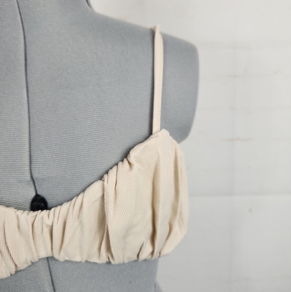 Meshki Jordan Ruched Front V Neck Bralette Crop Top 2 Bundle Set Pink & Stone XS - Picture 5 of 16